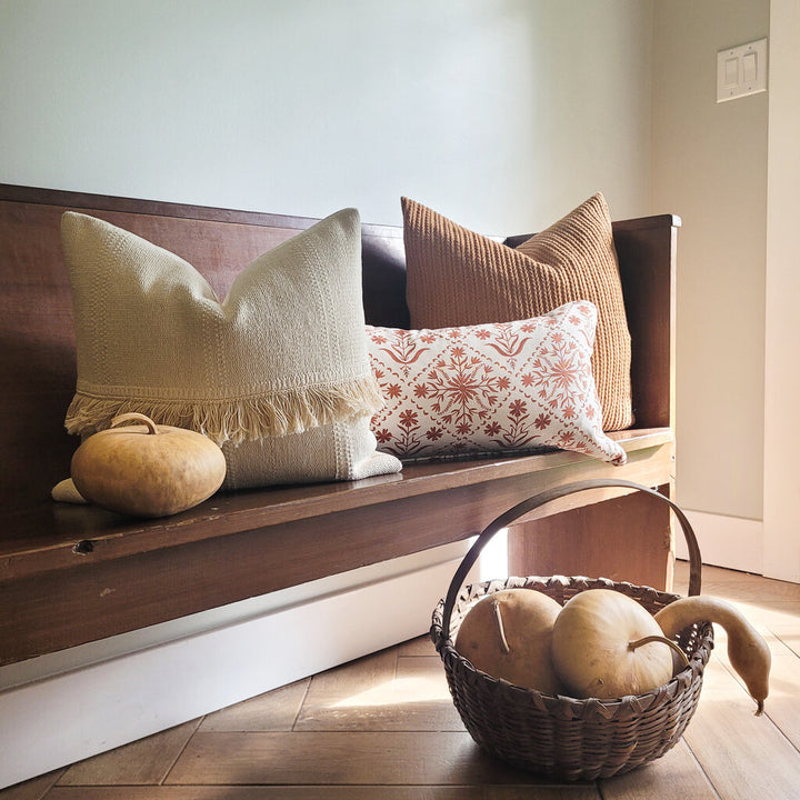IVORY WOVEN PILLOW WITH FRINGE, 18x16