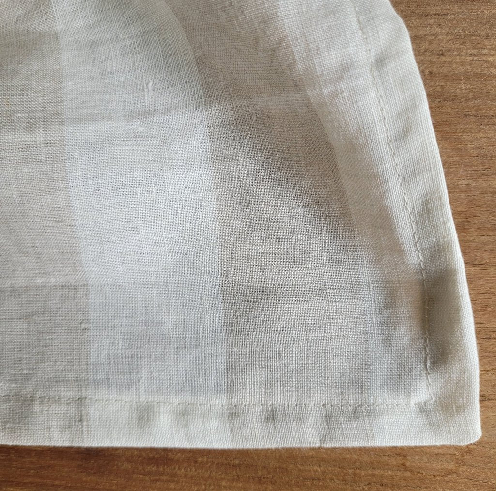 LINEN TEA TOWEL, TAUPE &amp; WHITE STRIPE