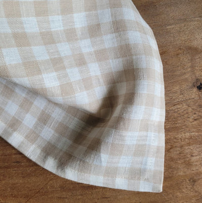 LINEN TEA TOWEL, TAN & WHITE CHECK