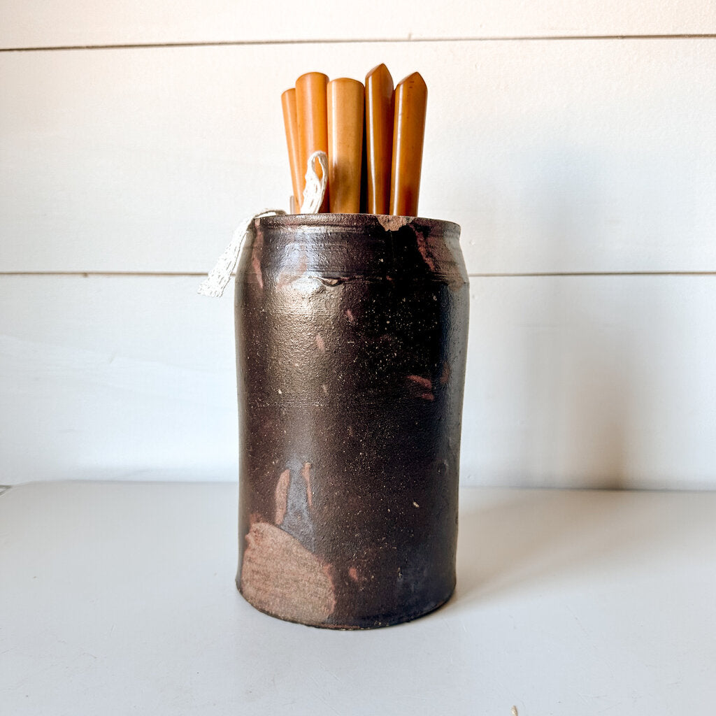 BROWN STONEWARE PICKLE/CANNING CROCK APPROX. 7"H