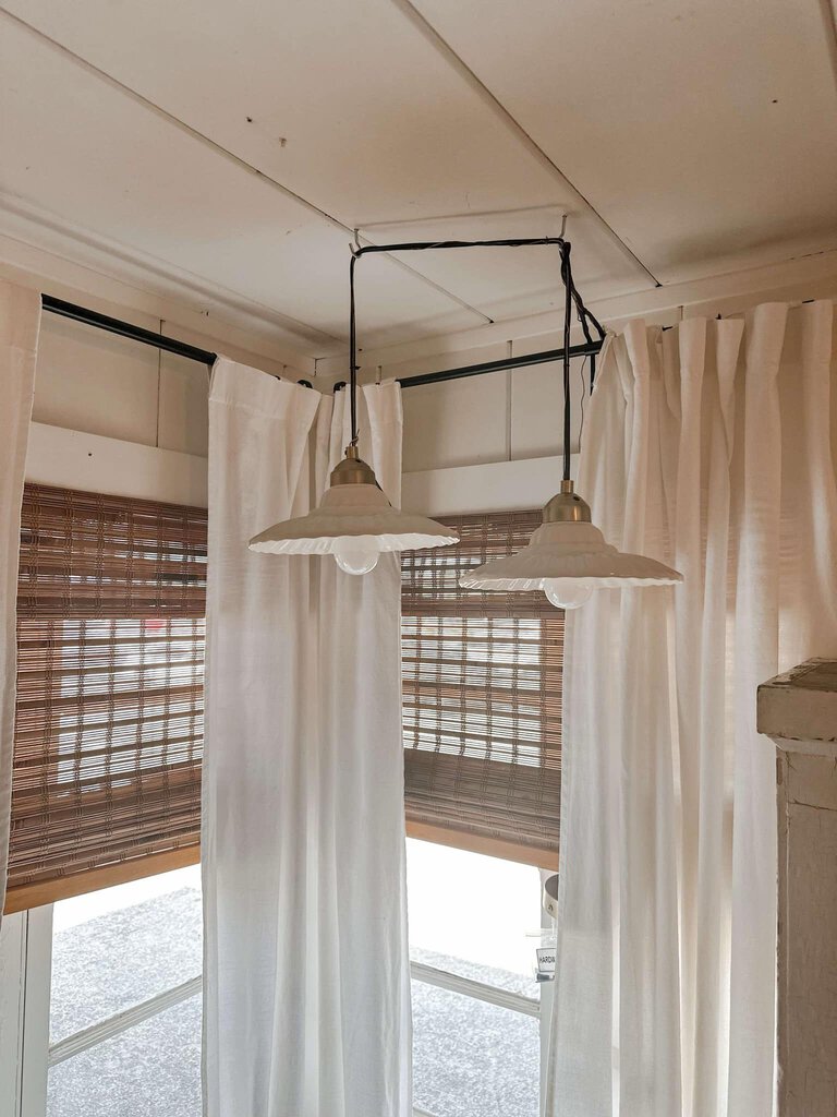 Stoneware & Metal Pleated Pendant Lamp
