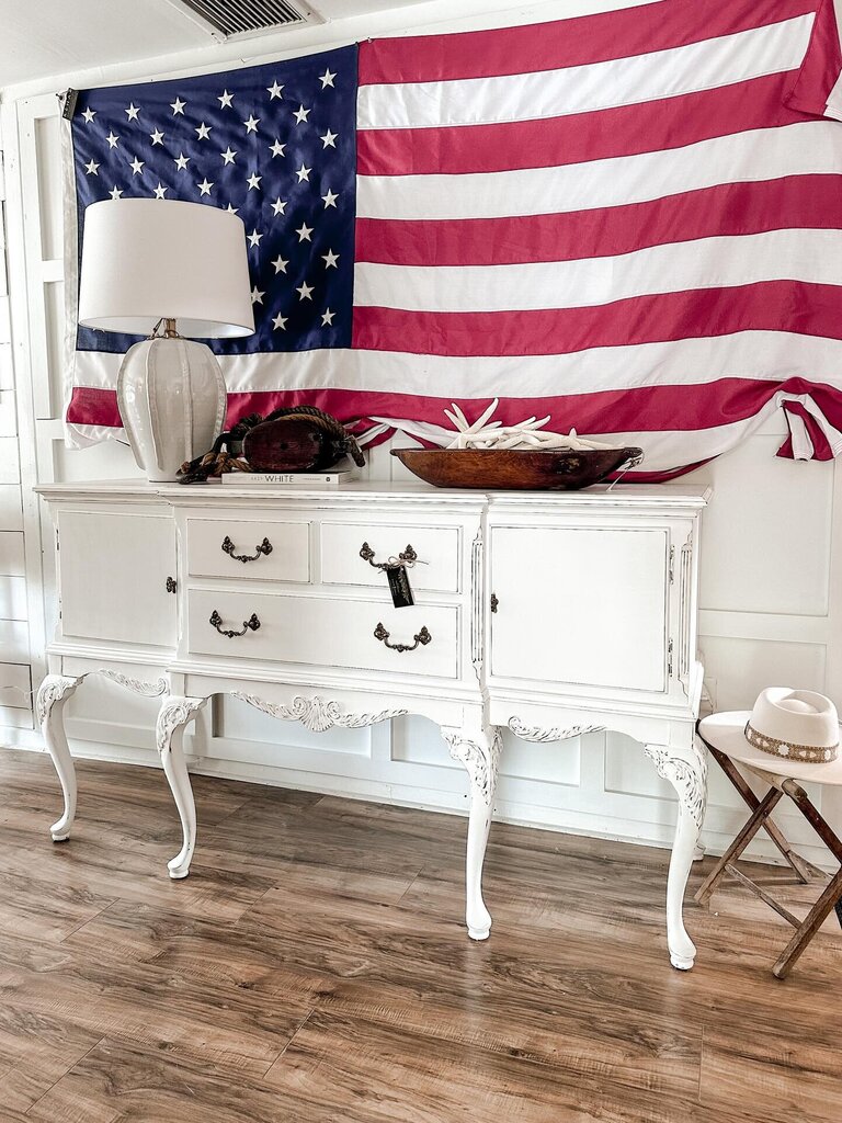WHITE DISTRESSED BUFFET 3 drawer/2 cabinets 64" wide x 22" deep x 37" tall