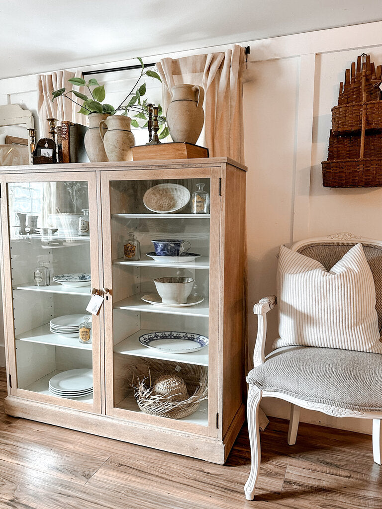 BLEACHED OAK GLASS DOOR CABINET (44"Wx15"Dx48.5"T)