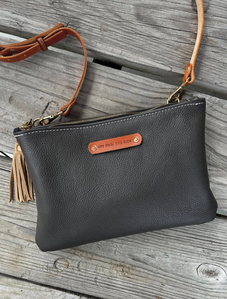 CHAP LEATHER ZIPPERED CLUTCH CROSSBODY