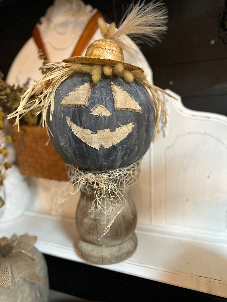 SCARE CROW PUMPKIN ON SALVAGED WOOD