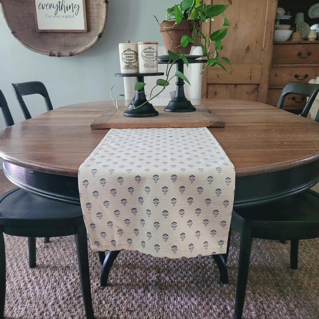 HANDMADE NATURAL WITH BLUE FLOWERS RUNNER