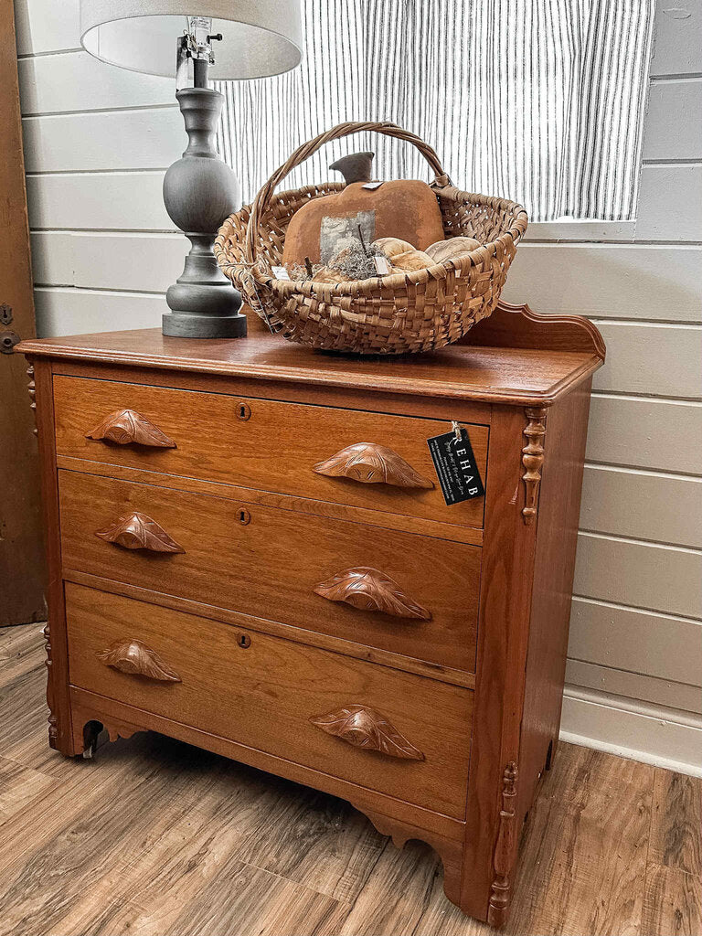 LATE 19th c. WALNUT CHEST OF 3 DRAWERS 35"W 18"D 37"H