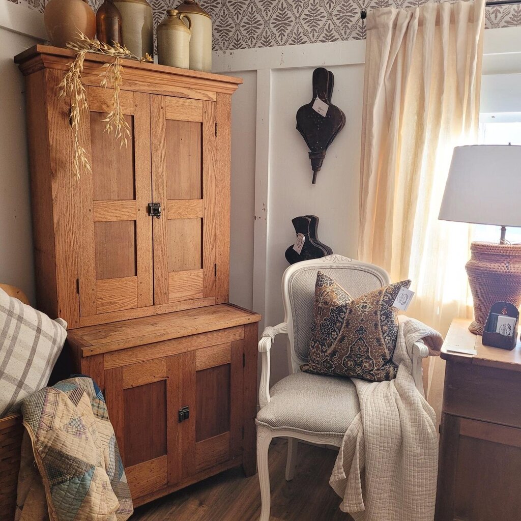 PETITE OAK APOTHACARY CUPBOARD (31.5W"X18.5"Dx65"T)
