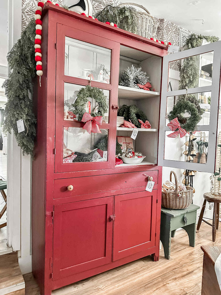 RED GLASS DOOR CUPBOARD (40"Wx15"Dx73"T)