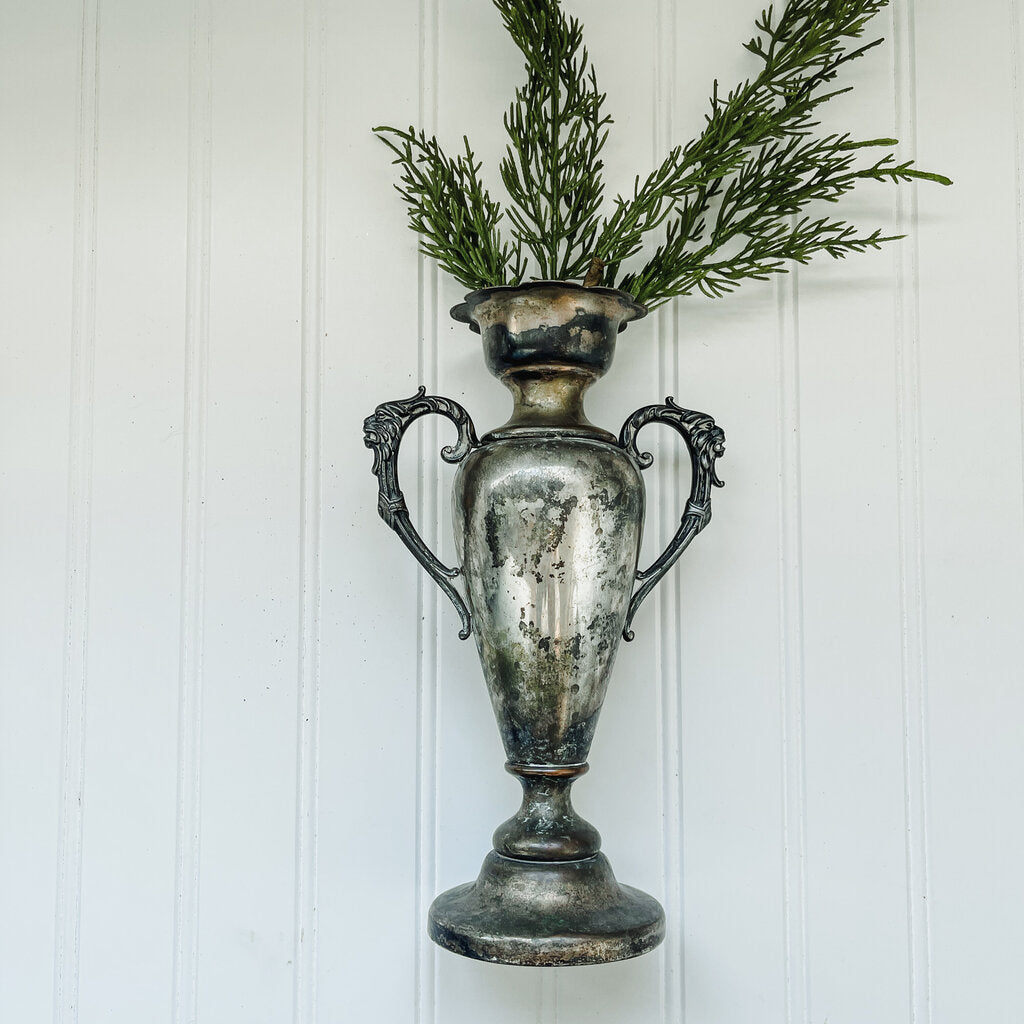 SILVER VASE 6"W 9 3/8"T