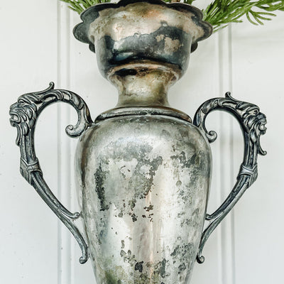 SILVER VASE 6"W 9 3/8"T