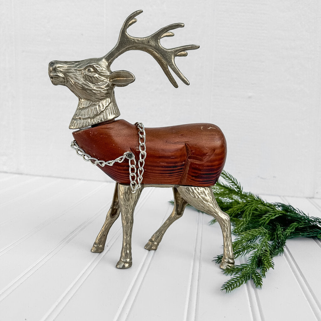 WOOD AND BRASS DEER 9.5"T x 8"W