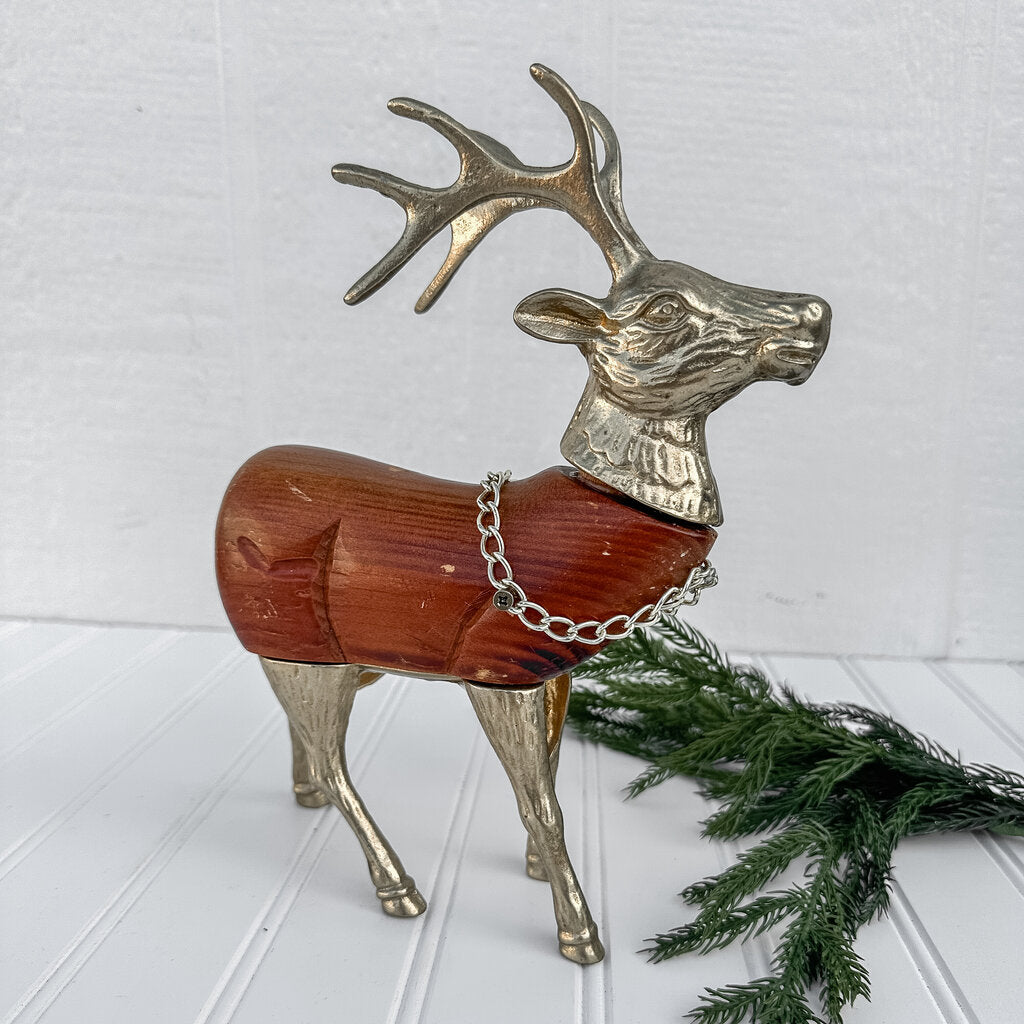 WOOD AND BRASS DEER 9.5"T x 8"W