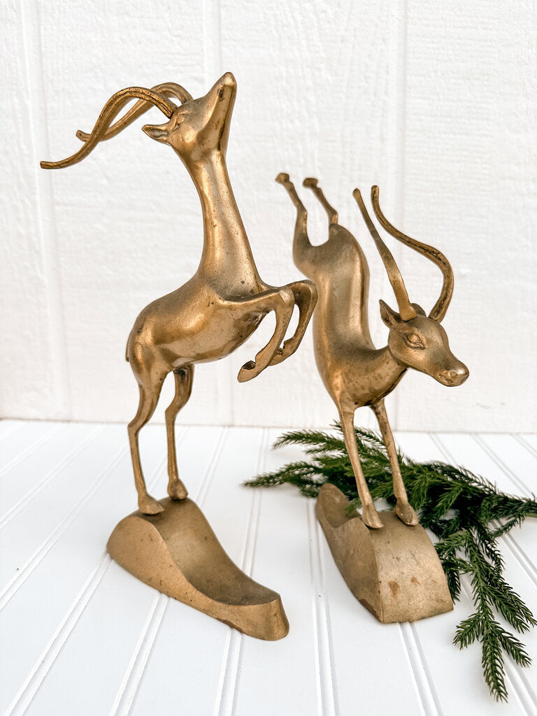 VINTAGE BRASS GAZELLES SET 6 1/8"W x 12 1/4"T