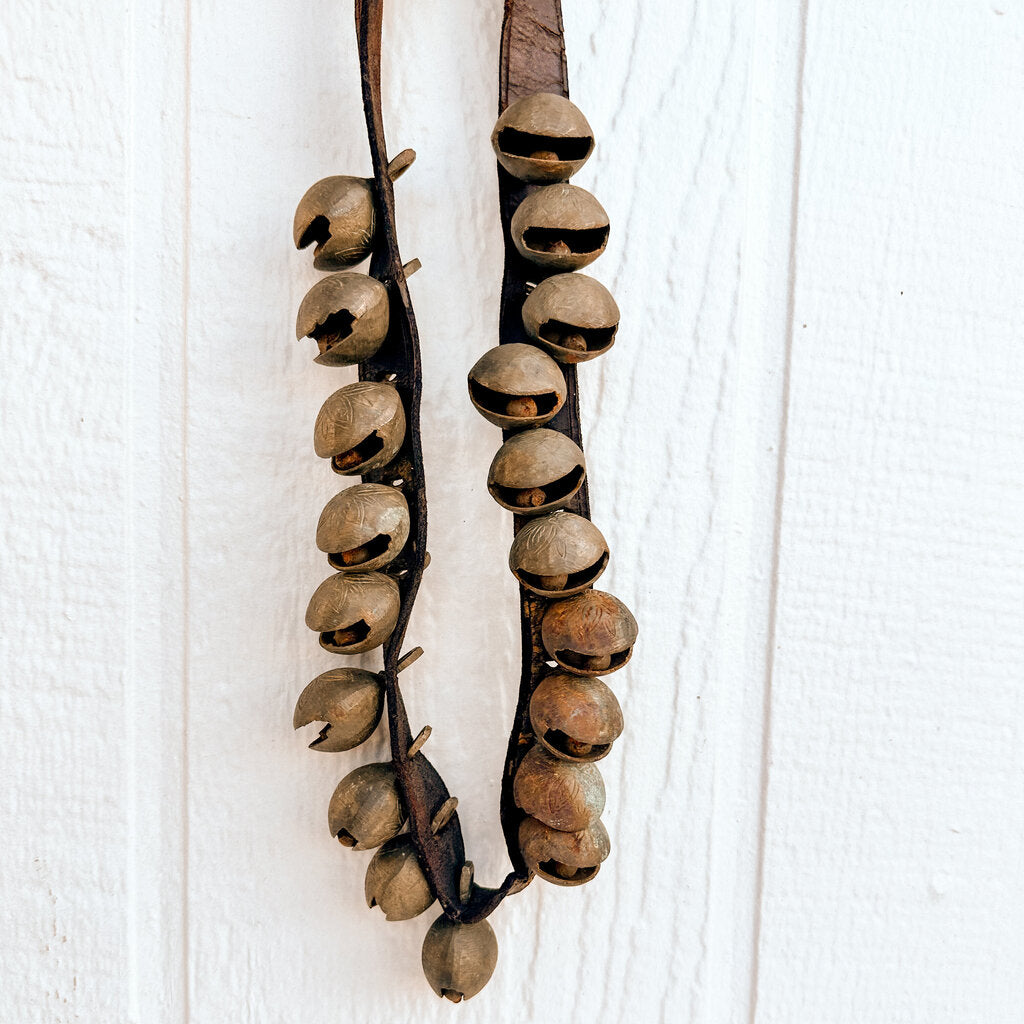 ANTIQUE SLEIGH BELLS 34" strap length