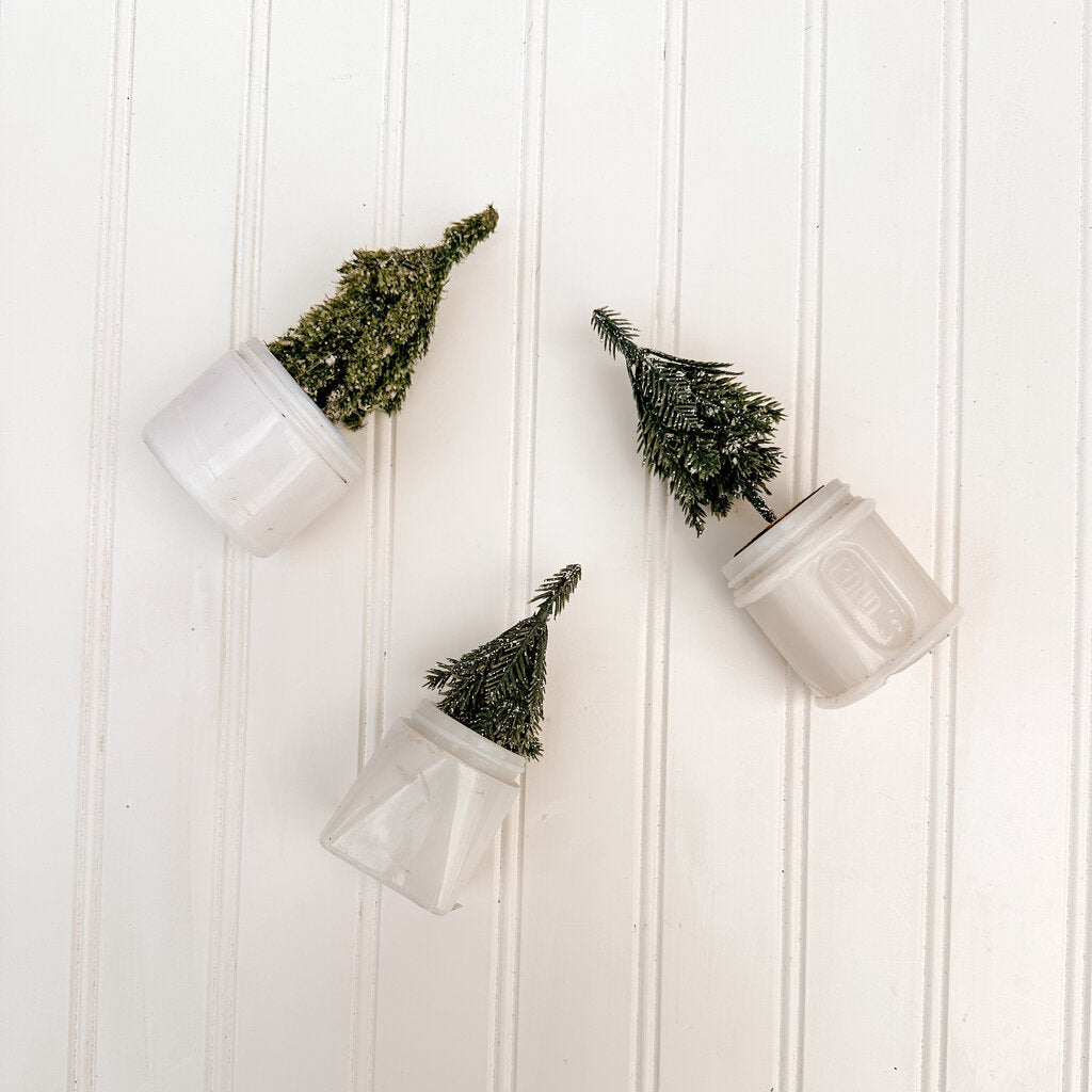 MILK GLASS JAR w/ Tree assorted sizes and trees