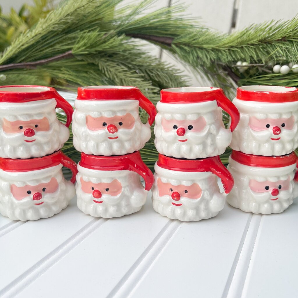 Set of 8 Vintage Mini Ceramic Santa Mug Japan 1950's GHC