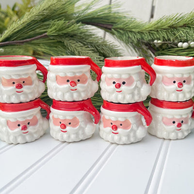 Set of 8 Vintage Mini Ceramic Santa Mug Japan 1950's GHC