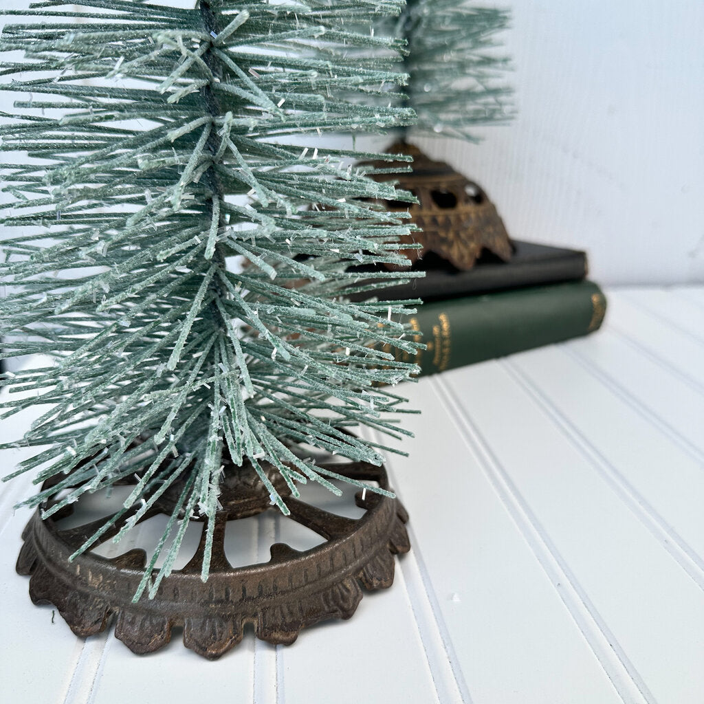 BOTTLE BRUSH TREE ON ANTIQUE LAMP BASE