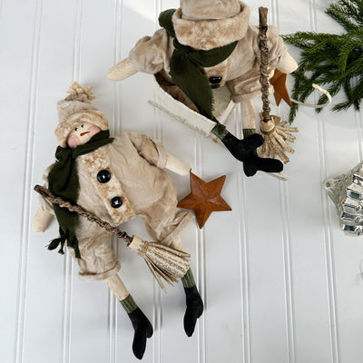 LITTLE FOLK SNOWMAN W/BROOM AND STAR 12"H x 7.5"W
