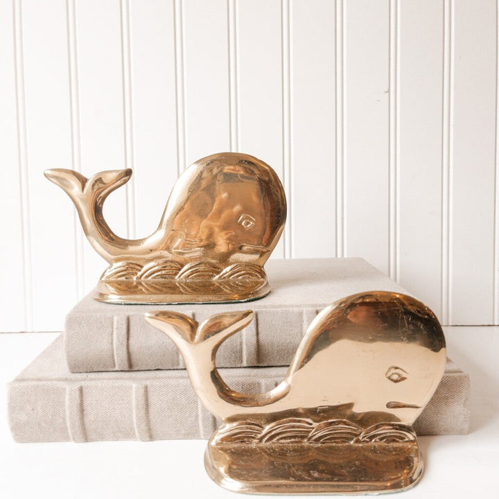 BRASS WHALE BOOKENDS