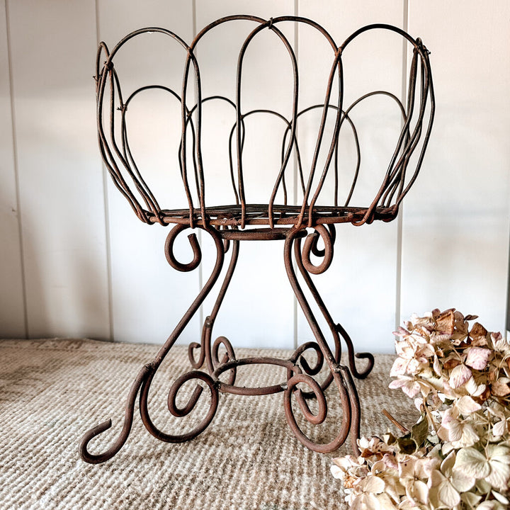 French Metal Wire Scrolled Footed Basket