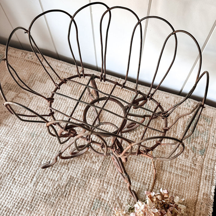 French Metal Wire Scrolled Footed Basket