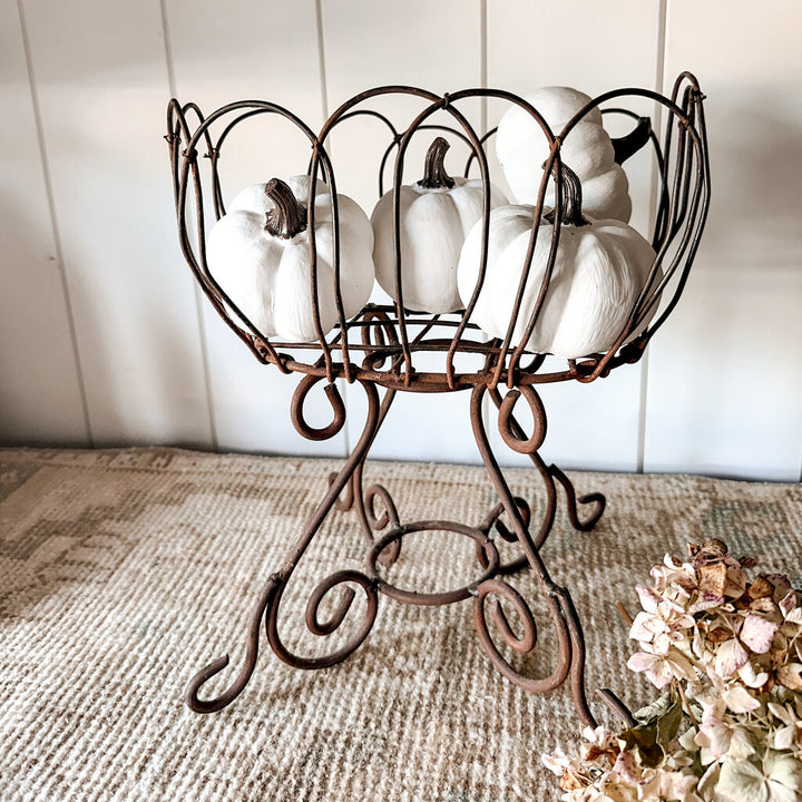 French Metal Wire Scrolled Footed Basket